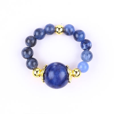 Crystal naturel 4MM bleu Sodalite cuivre plaqué or Ringe de corde élastique Pour cadeau de bijoux