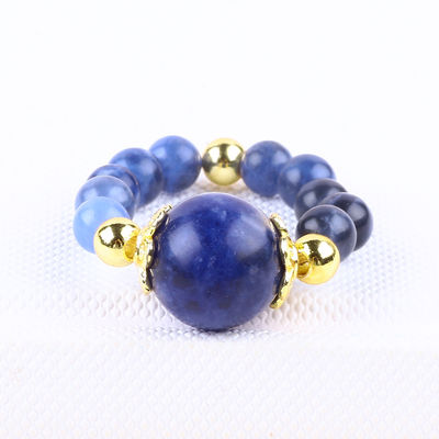 Crystal naturel 4MM bleu Sodalite cuivre plaqué or Ringe de corde élastique Pour cadeau de bijoux