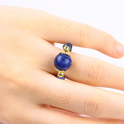 Crystal naturel 4MM bleu Sodalite cuivre plaqué or Ringe de corde élastique Pour cadeau de bijoux