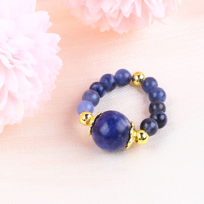Crystal naturel 4MM bleu Sodalite cuivre plaqué or Ringe de corde élastique Pour cadeau de bijoux