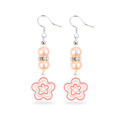 8 mm Perles Rose Perles d'eau douce Dangle Crochet Boucles d'oreilles Fleur Charme