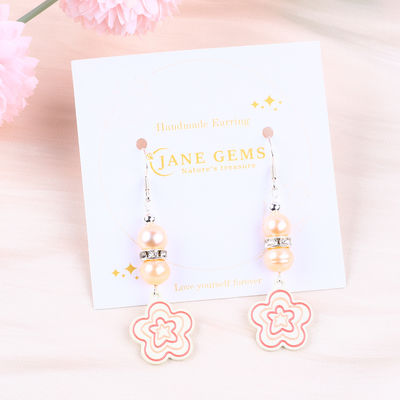 8 mm Perles Rose Perles d'eau douce Dangle Crochet Boucles d'oreilles Fleur Charme