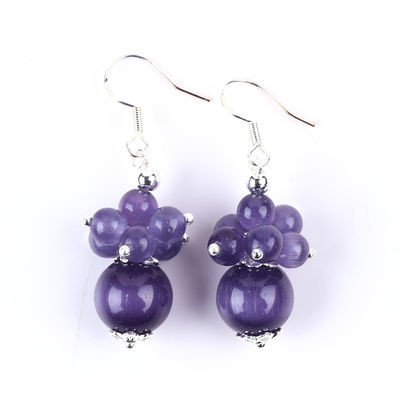 8 mm d'oeil de chat violet bricolage à la main perle Dangle Boucle d'oreille de fleur design unique Boucle d'oreille pour le port quotidien