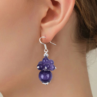 8 mm d'oeil de chat violet bricolage à la main perle Dangle Boucle d'oreille de fleur design unique Boucle d'oreille pour le port quotidien