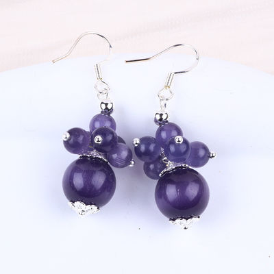 8 mm d'oeil de chat violet bricolage à la main perle Dangle Boucle d'oreille de fleur design unique Boucle d'oreille pour le port quotidien