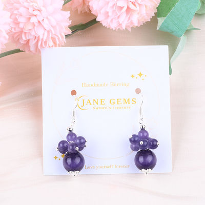 8 mm d'oeil de chat violet bricolage à la main perle Dangle Boucle d'oreille de fleur design unique Boucle d'oreille pour le port quotidien