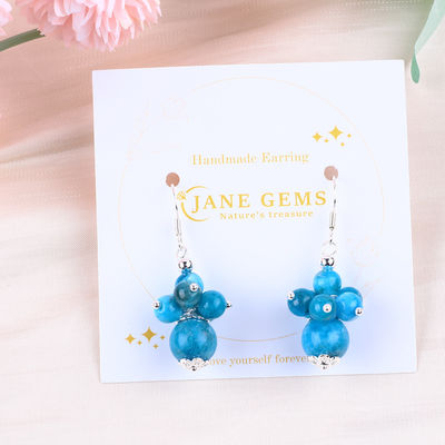 Pierre précieuse Apatite Deinté cuivre Plaqué en argent Pierre cristalline naturelle Dangle courte Boucle d'oreille en perles de fleurs