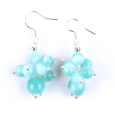 Légère lac de jade bleu guérisseur spirituel rond perle fleur pendentif boucle d'oreille pour bijoux cadeau
