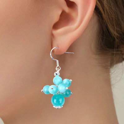 Légère lac de jade bleu guérisseur spirituel rond perle fleur pendentif boucle d'oreille pour bijoux cadeau