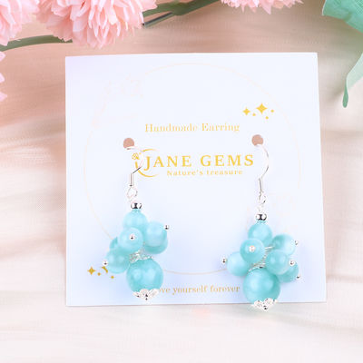 Légère lac de jade bleu guérisseur spirituel rond perle fleur pendentif boucle d'oreille pour bijoux cadeau