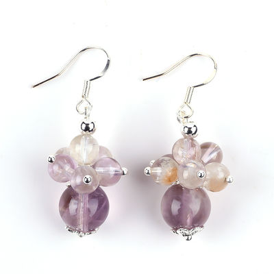 Boucle d'oreille en pierre naturelle 8 mm 10 mm Lavande cicatrisante Azéztulite Cristal Perle Dangle Boucle d'oreille en fleur