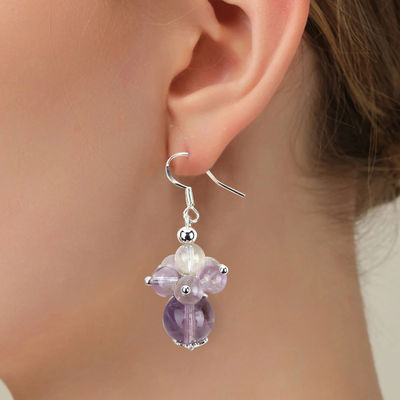 Boucle d'oreille en pierre naturelle 8 mm 10 mm Lavande cicatrisante Azéztulite Cristal Perle Dangle Boucle d'oreille en fleur