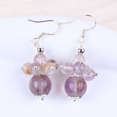 Boucle d'oreille en pierre naturelle 8 mm 10 mm Lavande cicatrisante Azéztulite Cristal Perle Dangle Boucle d'oreille en fleur