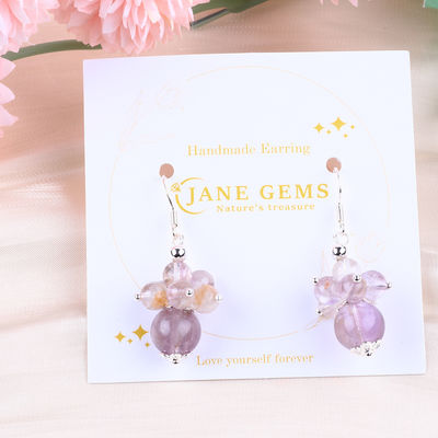 Boucle d'oreille en pierre naturelle 8 mm 10 mm Lavande cicatrisante Azéztulite Cristal Perle Dangle Boucle d'oreille en fleur