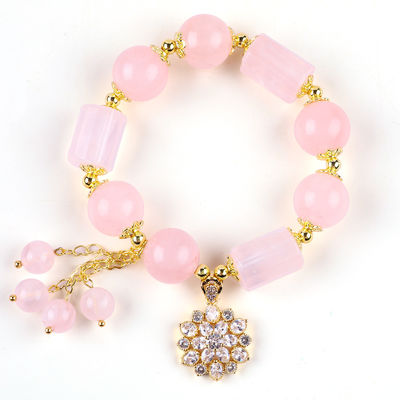 12MM 14MM Bracelet à perles de cristal de quartz rose Bracelet à pierres précieuses de guérison
