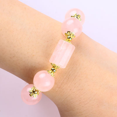 12MM 14MM Bracelet à perles de cristal de quartz rose Bracelet à pierres précieuses de guérison