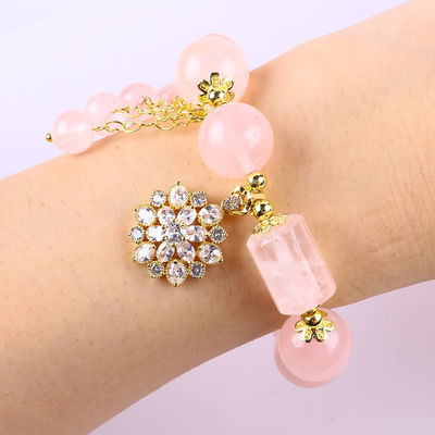 12MM 14MM Bracelet à perles de cristal de quartz rose Bracelet à pierres précieuses de guérison