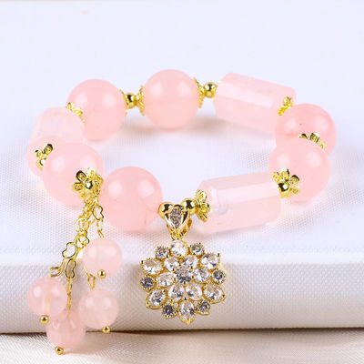 12MM 14MM Bracelet à perles de cristal de quartz rose Bracelet à pierres précieuses de guérison