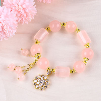 12MM 14MM Bracelet à perles de cristal de quartz rose Bracelet à pierres précieuses de guérison