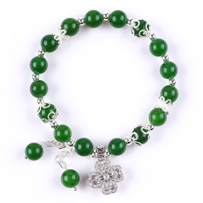 8 mm de pierre de jade verte plus foncée avec spinner charme de fleur guérison spirituelle forme ronde bracelet à perles