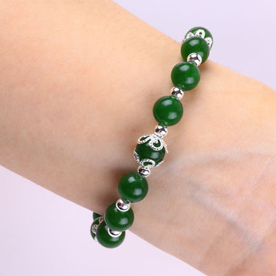 8 mm de pierre de jade verte plus foncée avec spinner charme de fleur guérison spirituelle forme ronde bracelet à perles