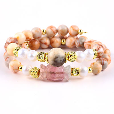 Pierre de réseau rouge pierre précieuse artisanale bijoux double couche bracelet de perle réglable