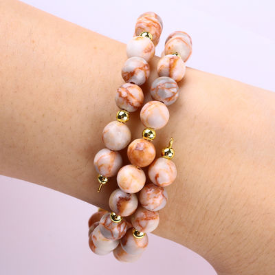 Pierre de réseau rouge pierre précieuse artisanale bijoux double couche bracelet de perle réglable