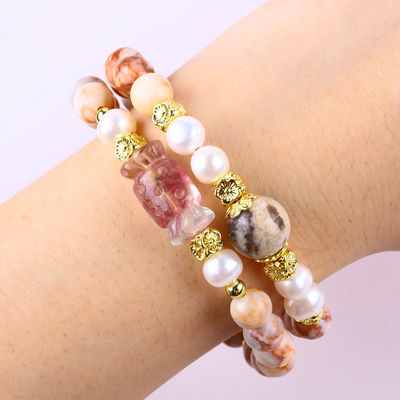 Pierre de réseau rouge pierre précieuse artisanale bijoux double couche bracelet de perle réglable