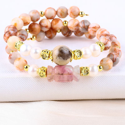 Pierre de réseau rouge pierre précieuse artisanale bijoux double couche bracelet de perle réglable