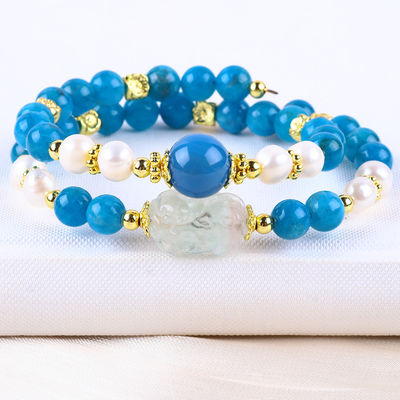 8 mm pierre cristalline naturelle Apatite Pouvoir de guérison pierre précieuse double couche perle bracelet réglable Pour cadeau de bijoux