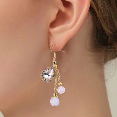 Agate blanc cristallin naturel de 10 mm 8 mm avec une boucle de perles en pendentif