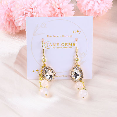 Agate blanc cristallin naturel de 10 mm 8 mm avec une boucle de perles en pendentif