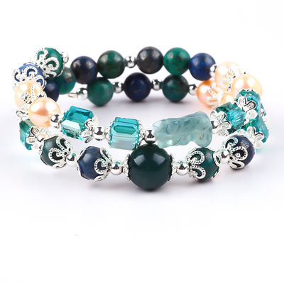 Unicorne sculpture réglable 2 couches Azurite pierre cristal bracelet