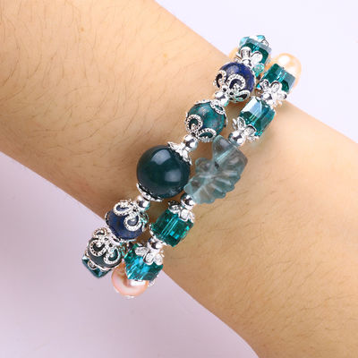 Unicorne sculpture réglable 2 couches Azurite pierre cristal bracelet
