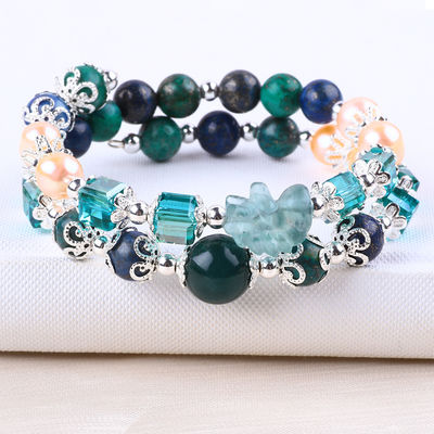 Unicorne sculpture réglable 2 couches Azurite pierre cristal bracelet