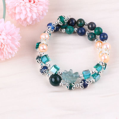 Unicorne sculpture réglable 2 couches Azurite pierre cristal bracelet