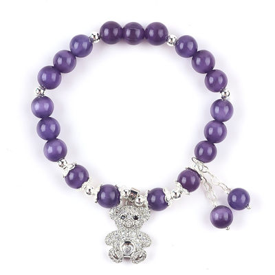 Jeu de pierre précieuse pourpre œil de chat avec ours en forme ronde faite à la main bracelet à perles pour cadeau de bijoux