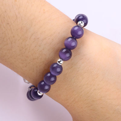 Jeu de pierre précieuse pourpre œil de chat avec ours en forme ronde faite à la main bracelet à perles pour cadeau de bijoux
