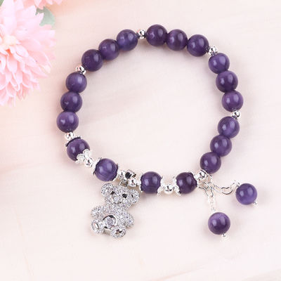 Jeu de pierre précieuse pourpre œil de chat avec ours en forme ronde faite à la main bracelet à perles pour cadeau de bijoux