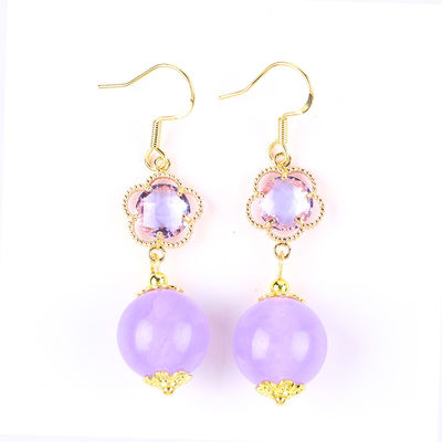 Boucles d'oreilles en pierre de cristal faites à la main Pourpre Chalcédoine pierre précieuse perlé pendentif Boucles d'oreilles en pierre de cristal guérisseur Boucles d'oreilles en pierre de cristal