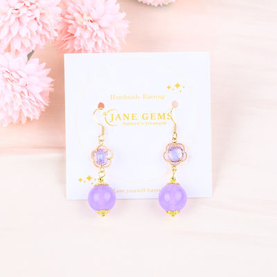 Boucles d'oreilles en pierre de cristal faites à la main Pourpre Chalcédoine pierre précieuse perlé pendentif Boucles d'oreilles en pierre de cristal guérisseur Boucles d'oreilles en pierre de cristal