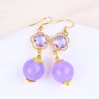 Boucles d'oreilles en pierre de cristal faites à la main Pourpre Chalcédoine pierre précieuse perlé pendentif Boucles d'oreilles en pierre de cristal guérisseur Boucles d'oreilles en pierre de cristal