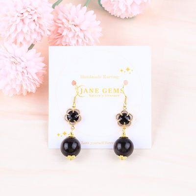 Boucles d'oreilles en pierre de cristal faites à la main argent brillant obsidienne pierre précieuse perlé pendentif boucles d'oreilles de pierre de cristal guérisseur boucles d'oreilles