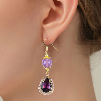 Boucles d'oreilles en pierre précieuse faites à la main Améthyste naturel pendentif à perles Boucles d'oreilles en pierre de cristal Améthyste curative Boucles d'oreilles en pierre de cristal