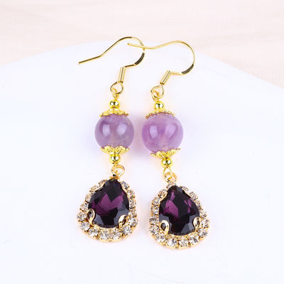 Boucles d'oreilles en pierre précieuse faites à la main Améthyste naturel pendentif à perles Boucles d'oreilles en pierre de cristal Améthyste curative Boucles d'oreilles en pierre de cristal