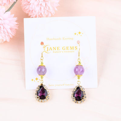 Boucles d'oreilles en pierre précieuse faites à la main Améthyste naturel pendentif à perles Boucles d'oreilles en pierre de cristal Améthyste curative Boucles d'oreilles en pierre de cristal