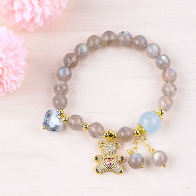 Le bracelet en pierre précieuse naturelle Labradorite / Améthyste réduit l'énergie négative