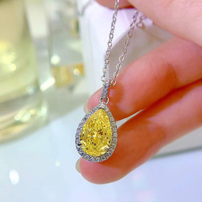 Décoration de pierre précieuse jaune pendentif à goutte d'eau Collier de mode bijoux en zircon