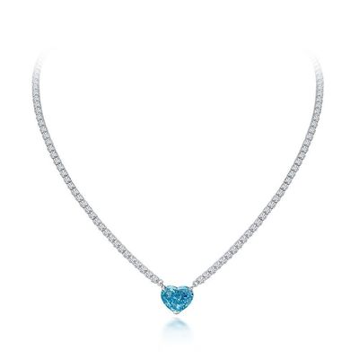 Élégance en forme de cœur Aqua bleu 925 Sterling Silver Heart Collier de pierre précieuse