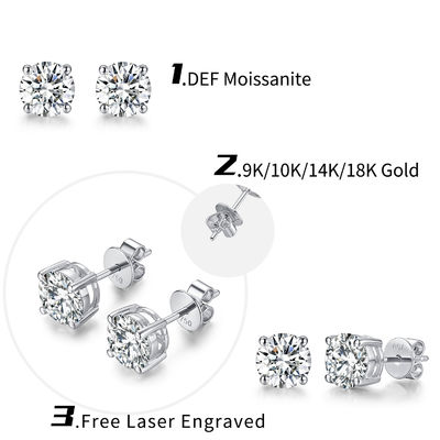 18 carats d'or Moissanite Boucles d'oreilles en diamant en or blanc Support personnalisé